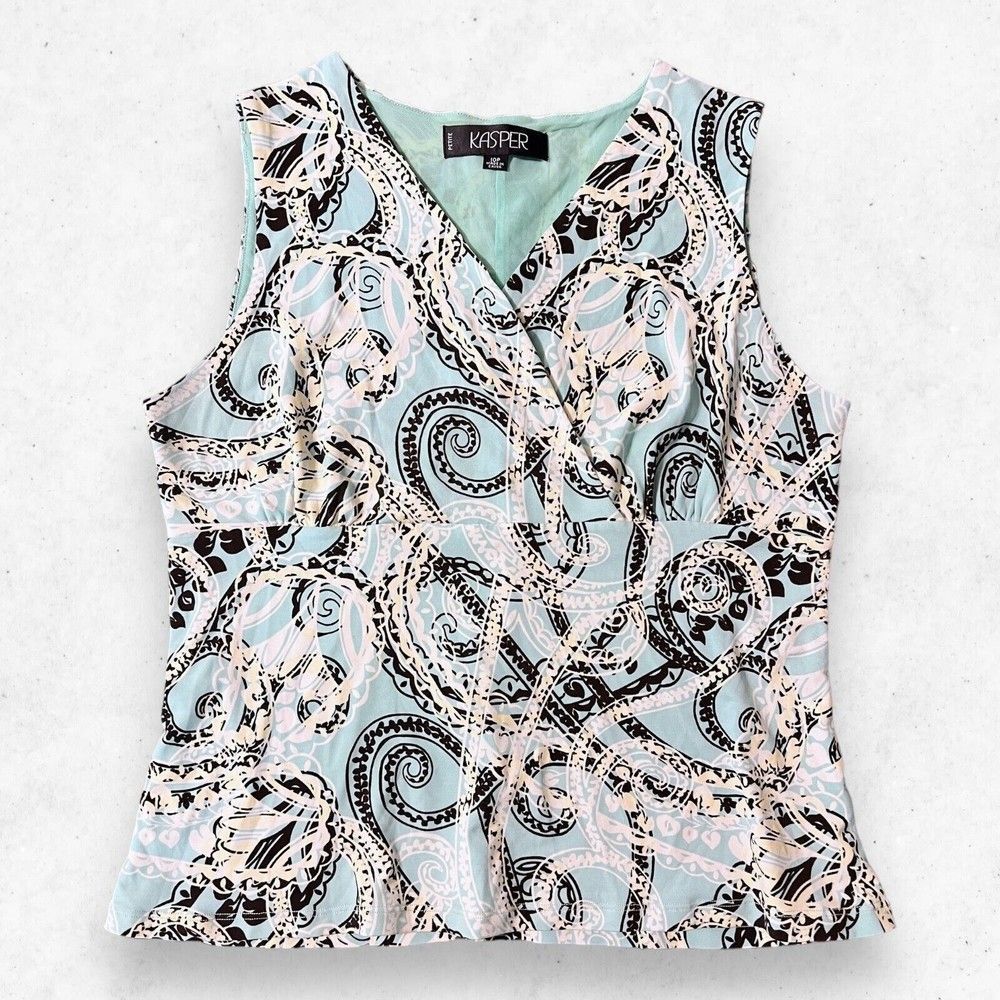 Kasper Women's Size 10P Paisley Print‎ V-Neck Sleeveless Pullover Top Blouse